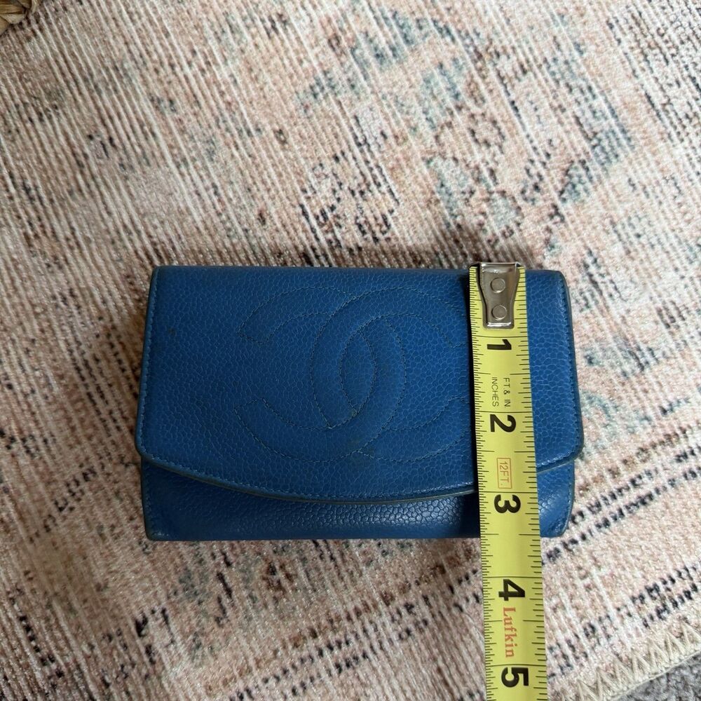 Vintage Chanel Blue Caviar Leather CC Logo Timeless Flap Wallet Medium - Picture 14 of 16